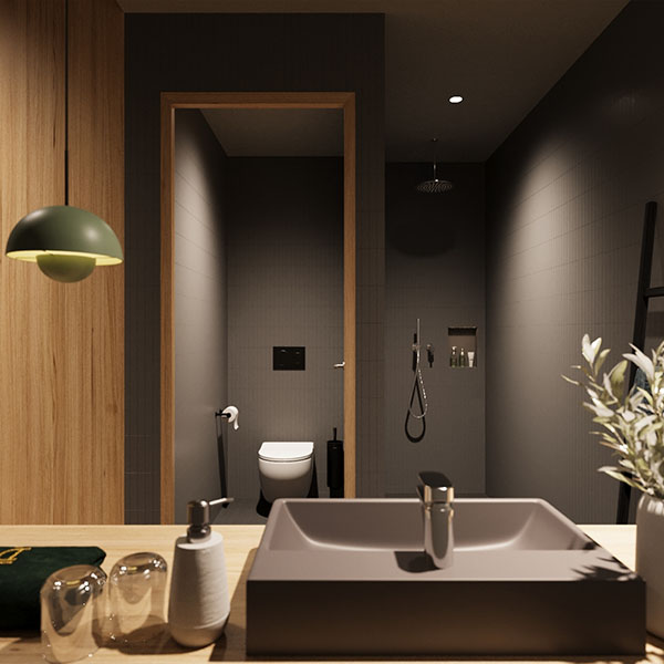 Badezimmer mit Waschbecken, Spiegel und Dekoration