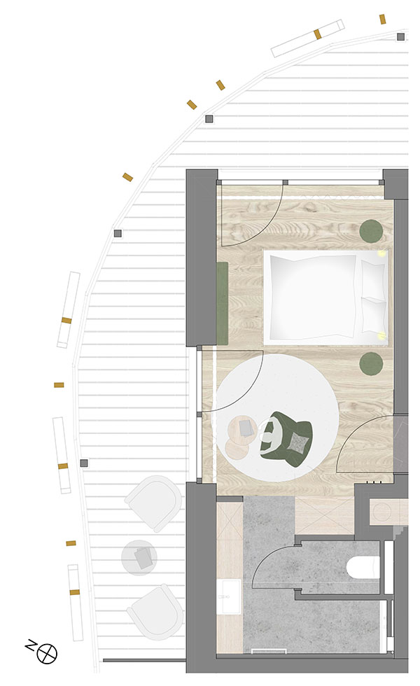 Grundriss Doppelzimmer Tautropfen mit Bad und Balkon