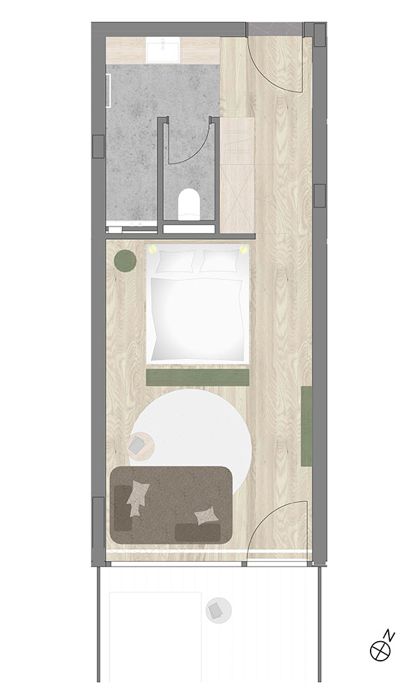 Grundriss Doppelzimmer Wiesentau mit Sitzbereich und Balkon