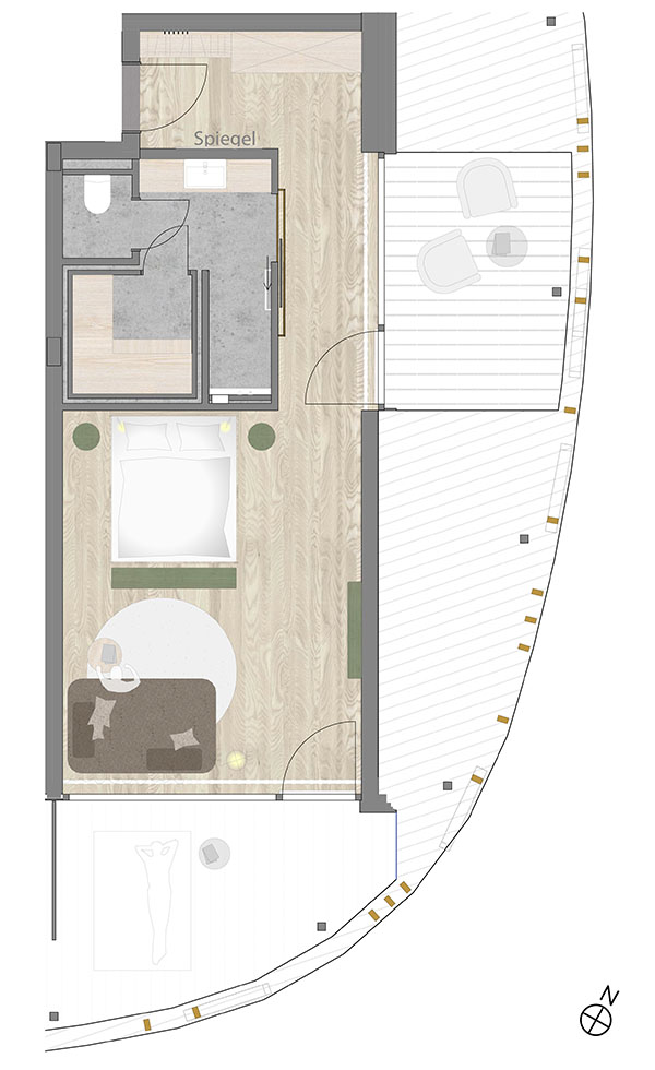 Grundriss Juniorsuite Morgenstille mit Wohnbereich und Balkon