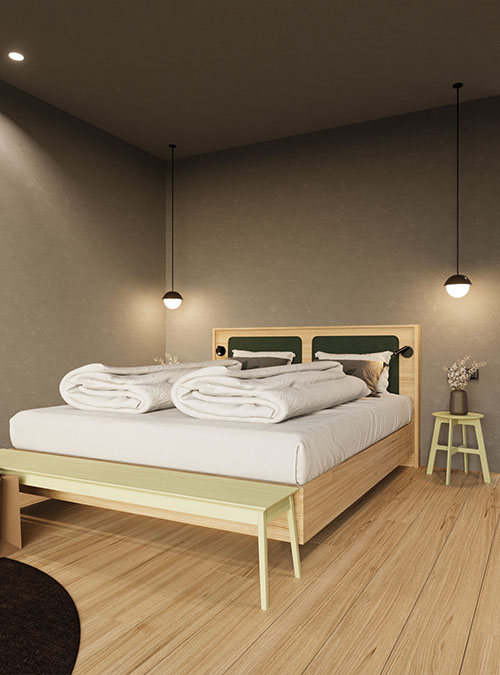 Helle Juniorsuite mit Doppelbett und Holzdesign
